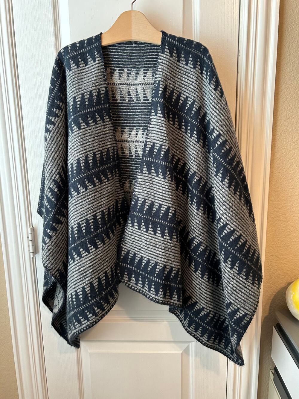 Blue and Grey Soft Woven Open Style Poncho Kimono Western